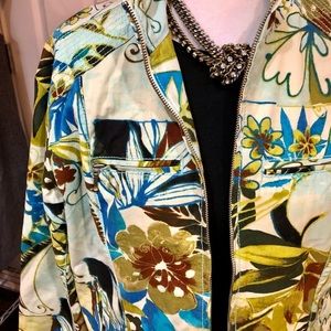 Chico’s Bold Floral Printed Zip Front Jacket
